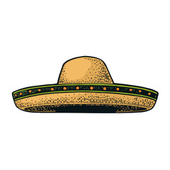 Sombrero. Vintage color engraving illustration. Isolated on white background. Hand drawn design element for label and poster