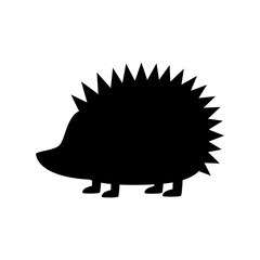 Black silhouette of a cute hedgehog. Vector icon for children’s themes and educational use.