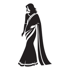 Fashionable saree silhouette crafted as smooth vector illustration &ndash; saree silhouette &ndash; saree vector &ndash; saree illustration &ndash; ladies dress silhouette &ndash; silhouette of saree

