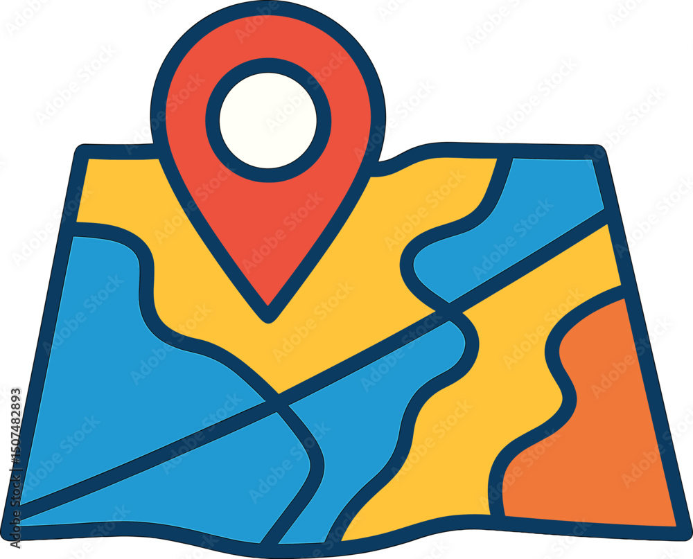 Poster flat map icon for apps and websites showing a marker location