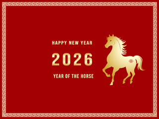 Happy Chinese New Year 2026 background. Year of the Horse design wallpaper. Modern luxury oriental illustration for cover, banner, website, envelope, social media post