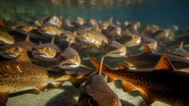 Underwater School of Spotted Dogfish Sharks A Breathtaking View of Marine Life