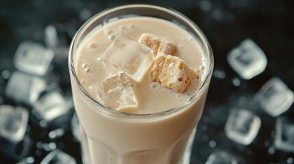 Glass of Protein Shake with Ice Cubes