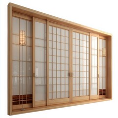 Japanese Sliding Door with Wooden Frame: Shoji Screen for Minimalist Aesthetic in Asian Style Interior Architecture and Cozy Home Decor