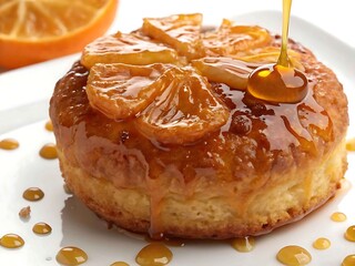 Delicious orange cake with caramel sauce drizzle