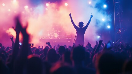 Enthusiastic crowd cheering at a concert.