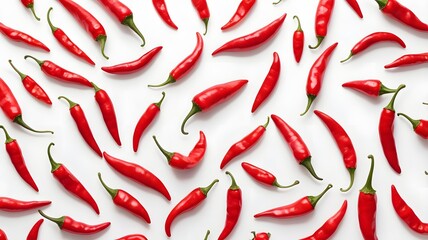 Pattern of red hot chili peppers on white