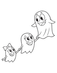 Cute Halloween Ghosts and Skeletons Coloring Pages – Fun and Spooky Line Art for Kids

