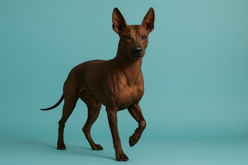 Adorable Brown Mixed Breed Dog in Studio Portrait on Blue