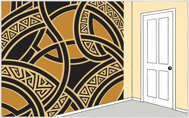 Modern 3D abstract mural with geometric black and brown shapes, ideal for bedroom décor and carpet design