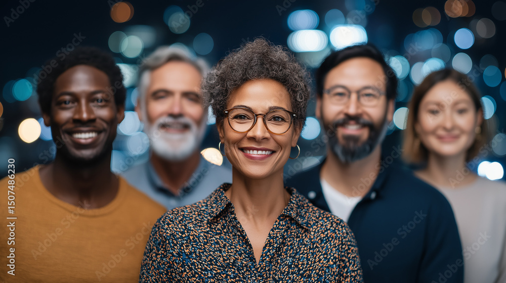 Poster global team collaboration with ai translation in virtual workspace