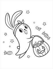 Cute Halloween Ghosts and Skeletons Coloring Pages – Fun and Spooky Line Art for Kids

