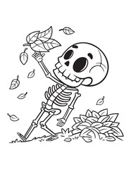 Fototapeta premium Cute Halloween Ghosts and Skeletons Coloring Pages – Fun and Spooky Line Art for Kids