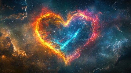 Dark Sky with Cosmic Heart Illumination and Colorful Glow