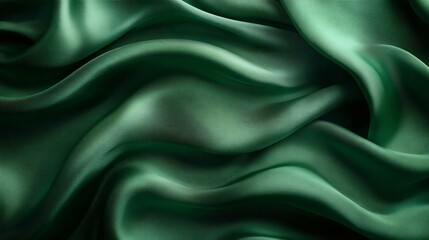 Fototapeta premium Luxurious green silk fabric with smooth, flowing textures, ideal for backgrounds and elegant design projects.