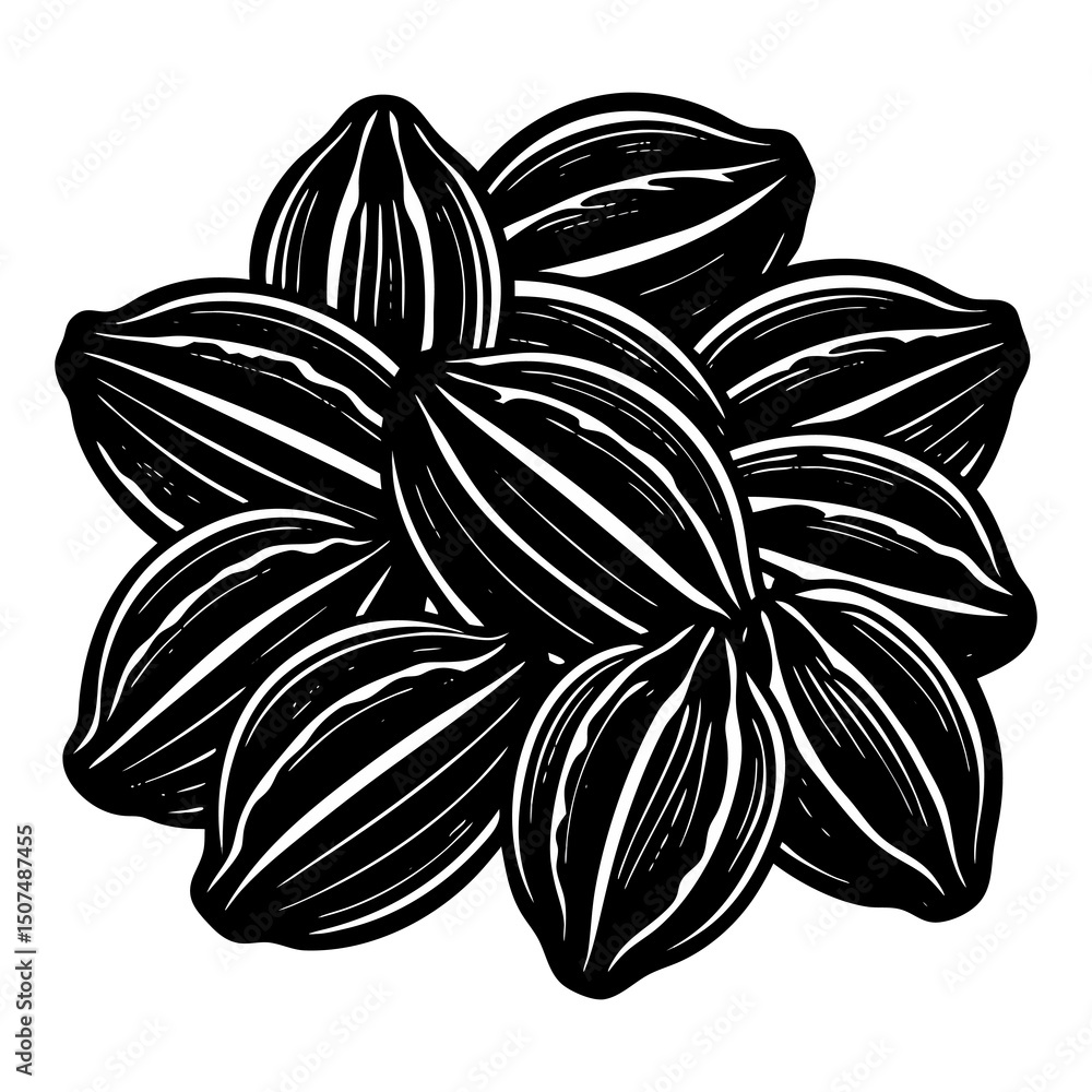 Aufkleber a black and white silhouette of seeds stacked together in a heap with a transparent background perfe