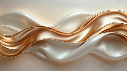 Elegant flowing abstract waves in gold and white, creating a sophisticated texture and design. Perfect for backgrounds and modern art themes.