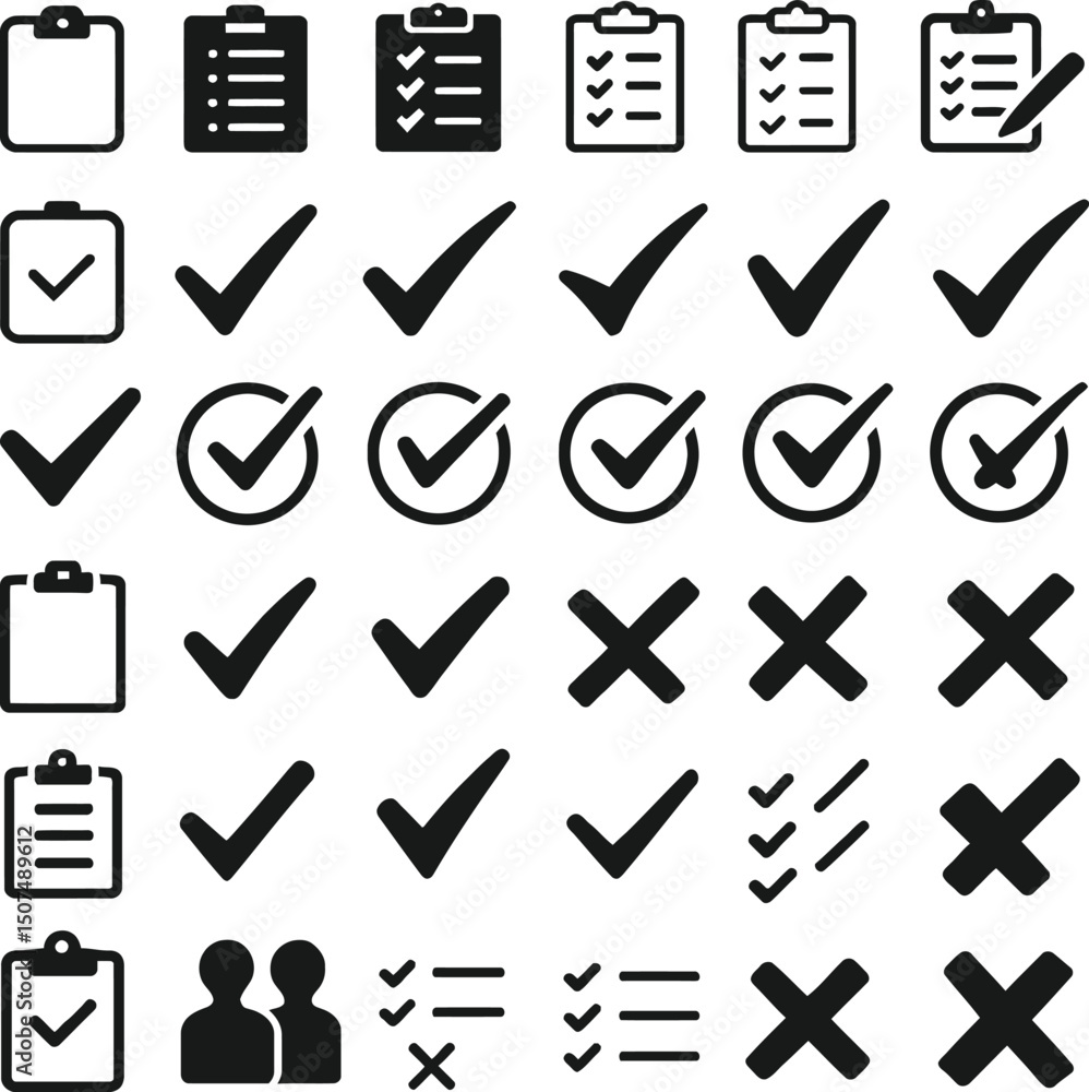 Aufkleber set of check mark icons and symbols for web and design use