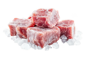 Frozen meat cubes isolated on transparent background