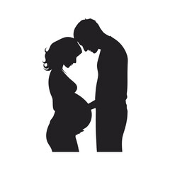 Silhouette of pregnant woman and man embracing for maternity photography and family love concept design