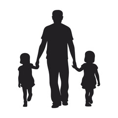 Father daughter silhouette walking together vector illustration family concept art design