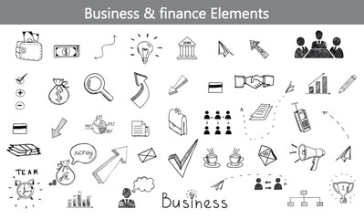 Business & Finance Elements - Black Line Art Vector Set (EPS)