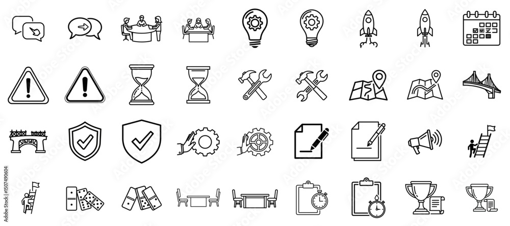 Poster vector icons set for project management in minimalist style
