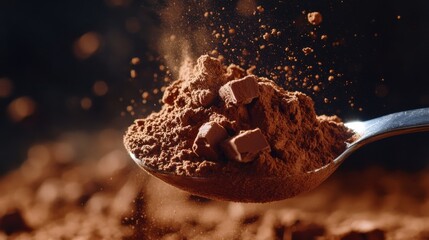 Chocolate Protein Powder Spilling from Scoop