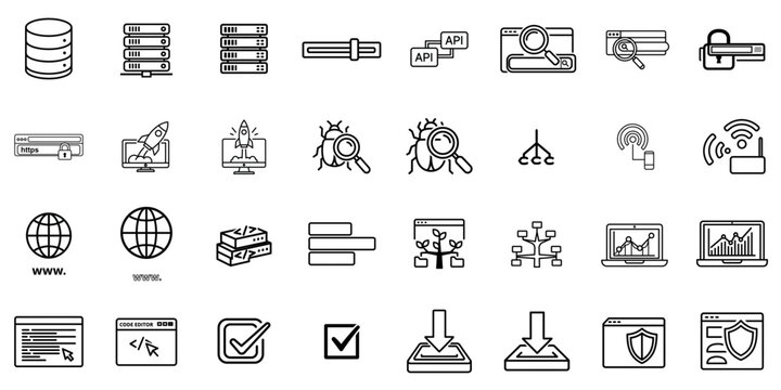 Web Development Icon Set Featuring Technology Symbols  