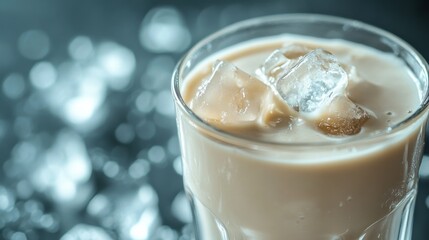 Glass of Protein Shake with Ice Cubes