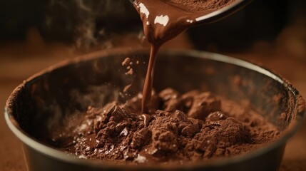 Chocolate Protein Powder Being Poured into Measuring Cup