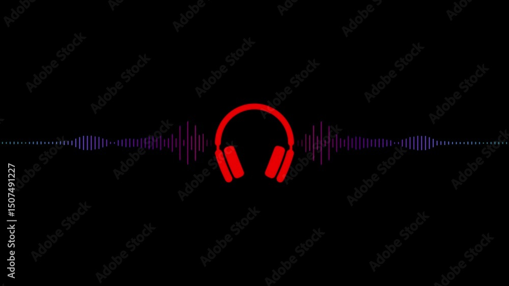 Poster abstract audio loop animation,digital music pulse,play loop graphic animation on black background,ab