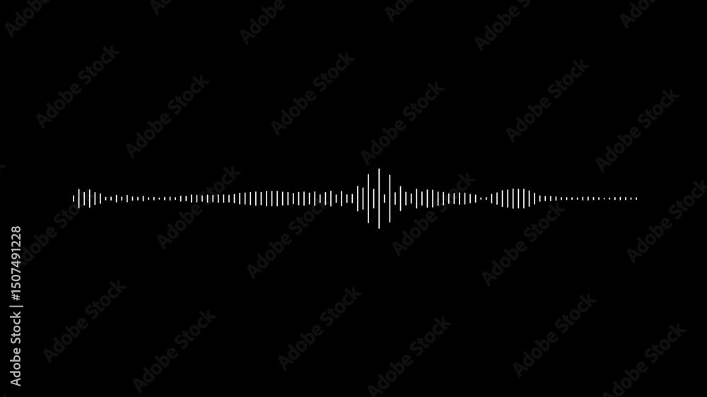 Poster audio signal animation on black background.white audio waveform spectrum animation on a black backgr