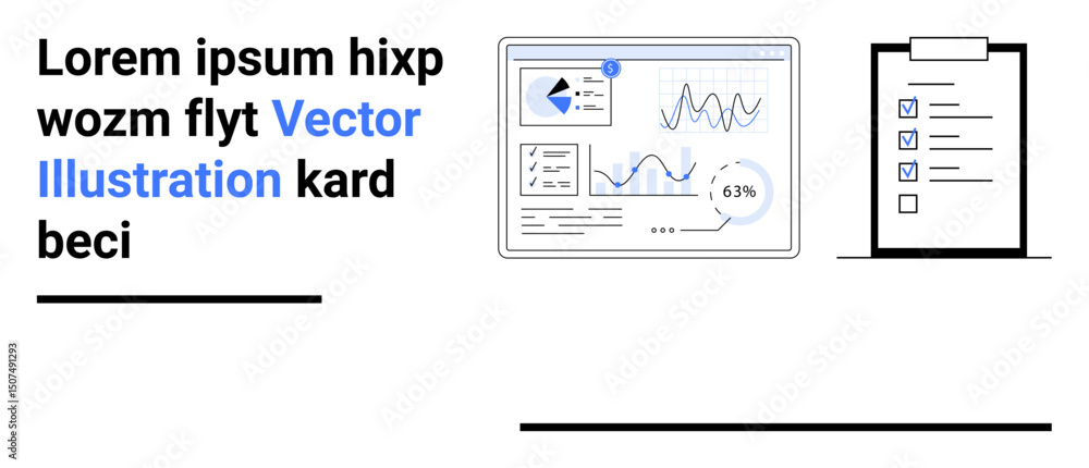 Poster data dashboard with charts, analytics data, and clipboard checklist. ideal for data analysis, projec