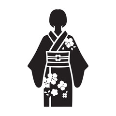 High-contrast yukata fashion vector – yukata silhouette – yukata vector – yukata illustration – japanese dress silhouette – ladies dress silhouette – silhouette of yukata

