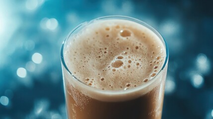 Protein Shake in a Clear Glass with Frothy Top Ultra