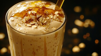 Vanilla Protein Shake with Oats and Honey in Glass