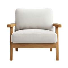 A simple sofa made of wood with comfortable seats, a wooden sofa chair with a fabric seat, a simple fabric sofa chair on a wooden frame, on a transparent backgrounds