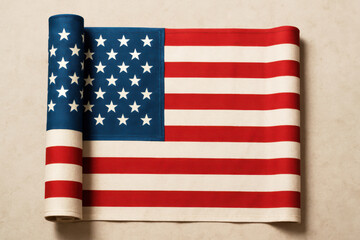 Obraz premium Vintage American flag rolled on a textured background 