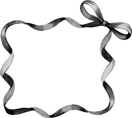 Satin Ribbon black frame watercolor illustration 