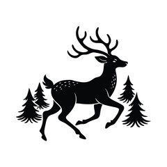 Elegant Reindeer Silhouette with Evergreen Trees