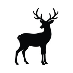Fototapeta premium Deer Silhouette Standing Isolated on White Background