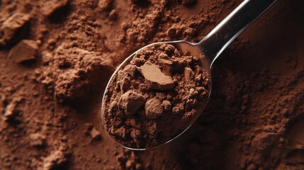 Chocolate Protein Powder Heap with Measuring Spoon