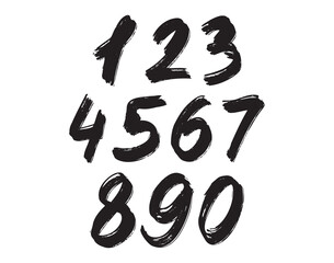 calligraphic acrylic, brush or ink numbers set. 1, 2, 3 for your design, grunge lettering on a black background