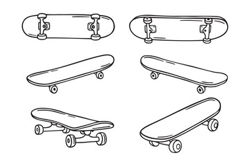 skateboards doodle hand drawn icon set. Outline drawing skateboard line clipart symbol collection of skateboarding  © Yanka
