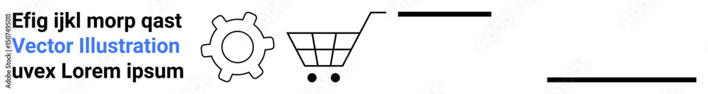 Aufkleber stylized gear and shopping cart with clean lines and text elements. ideal for e-commerce, workflow o
