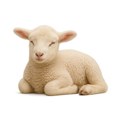 Obraz premium Cute baby lamb lying down isolated on transparent background, farm animal symbolizing innocence and nature