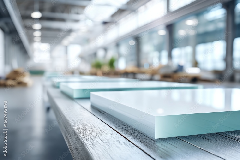 Poster finished sheets displayed in a modern workshop with ample space for branding and production activiti