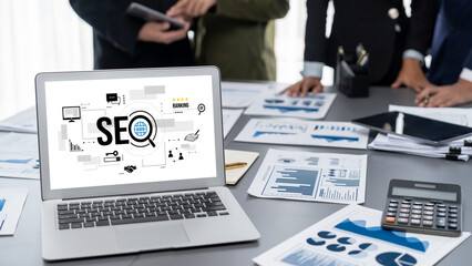 SEO search engine optimization for brisk e-commerce and online retail business showing on computer...