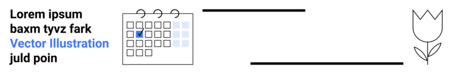Obraz premium Calendar with a highlighted day, lines for text, and a tulip emblem representing planning, organization, events, scheduling, reminders, simplicity focus. Ideal for event invitations simple landing